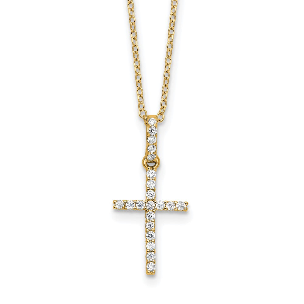 Sterling Silver Gold-tone CZ Cross 18in Necklace