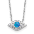 Sterling Silver Rhodium-plated CZ Blue Cr. Opal Evil Eye w/2in ext Necklace
