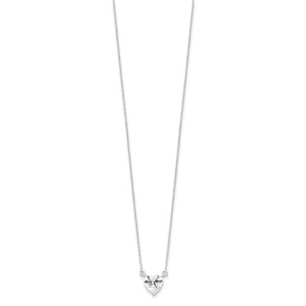 Sterling Silver Polished Heart CZ Necklace
