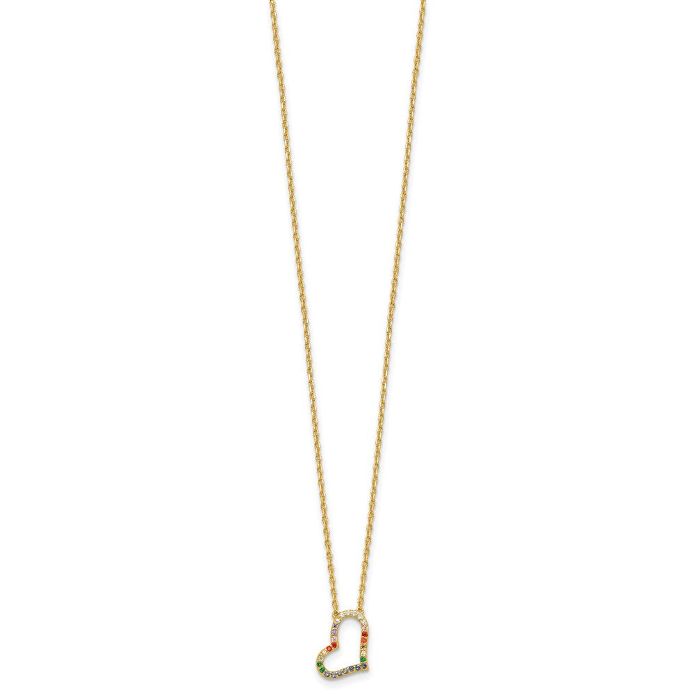 Sterling Silver Gold-PLATED CZ Glass Heart w/2in ext Necklace