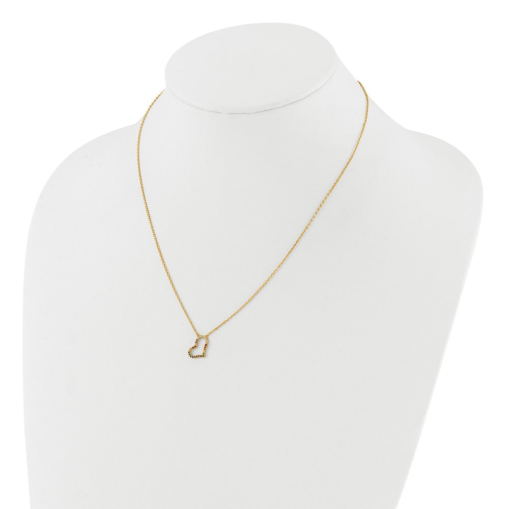 Sterling Silver Gold-PLATED CZ Glass Heart w/2in ext Necklace