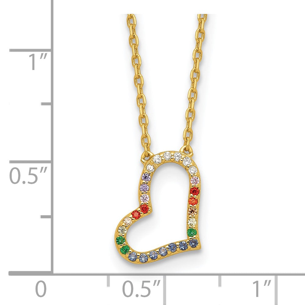 Sterling Silver Gold-PLATED CZ Glass Heart w/2in ext Necklace