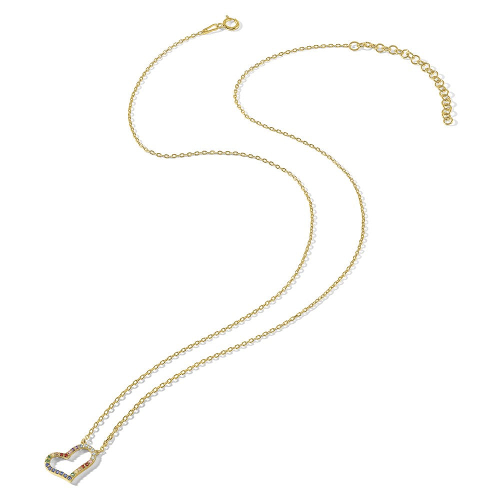 Sterling Silver Gold-PLATED CZ Glass Heart w/2in ext Necklace