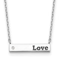 Sterling Silver Rhodium-plated CZ LOVE Enamel Bar w/2in ext Necklace