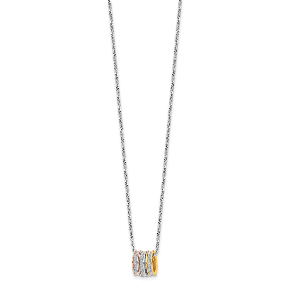Sterling Silver RH-plated Yell/Rose-tone Glitter Fabric w/2in ext Necklace