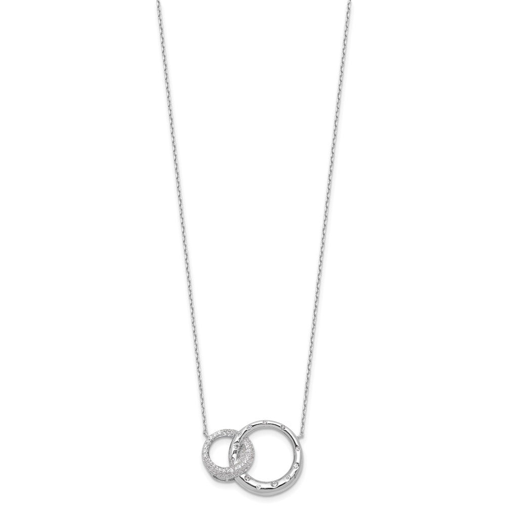 Sterling Silver Rh-plated CZ Interlocking Circles w/1.75in ext Necklace