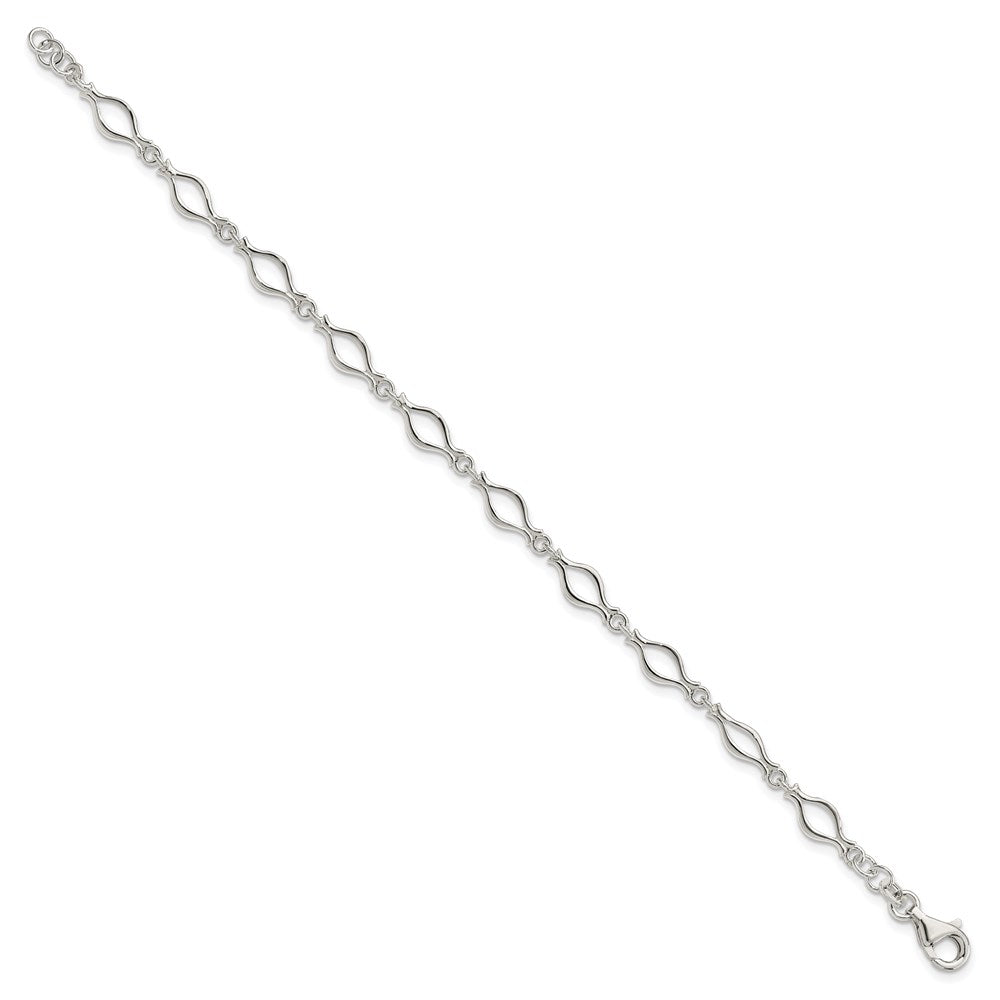 Sterling Silver Solid Polished Fancy Link Anklet
