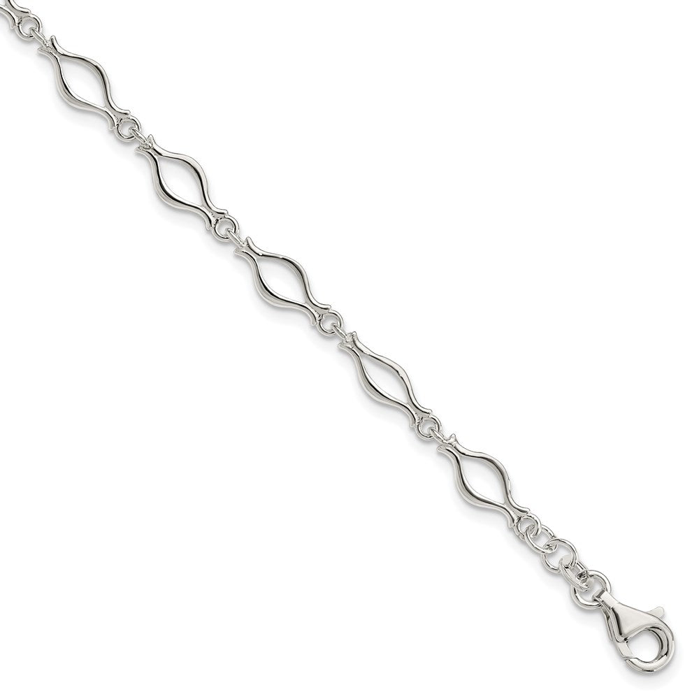 Sterling Silver Solid Polished Fancy Link Anklet