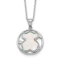 Sterling Silver RH-plated CZ Cr Opal Inlay Bear 16in w/2in ext Necklace