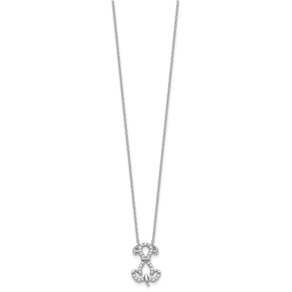 Sterling Silver Rhodium-plated CZ Dog w/2IN Ext Necklace