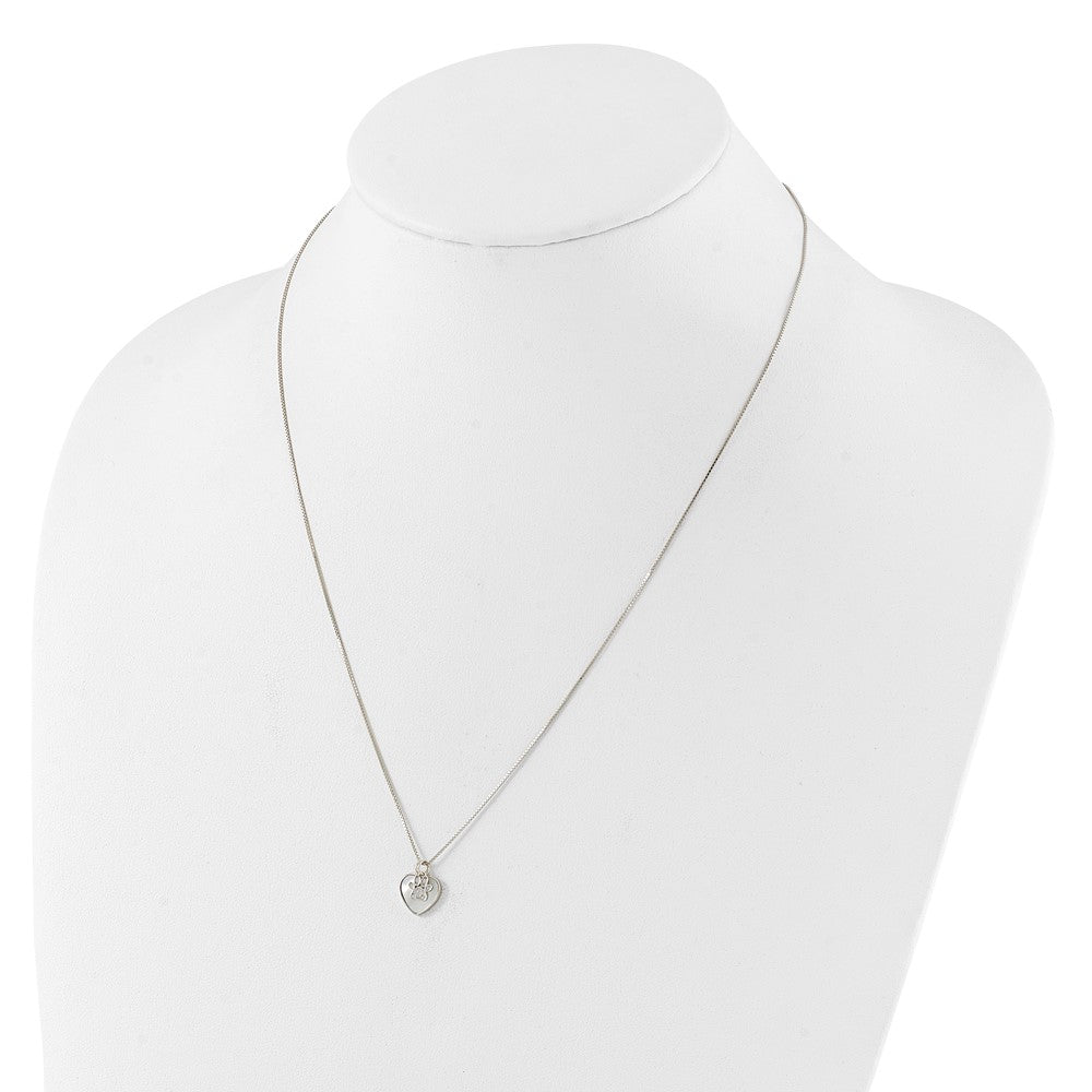Sterling Silver Rhod-plated MOP/CZ Paw w/2IN Ext Necklace