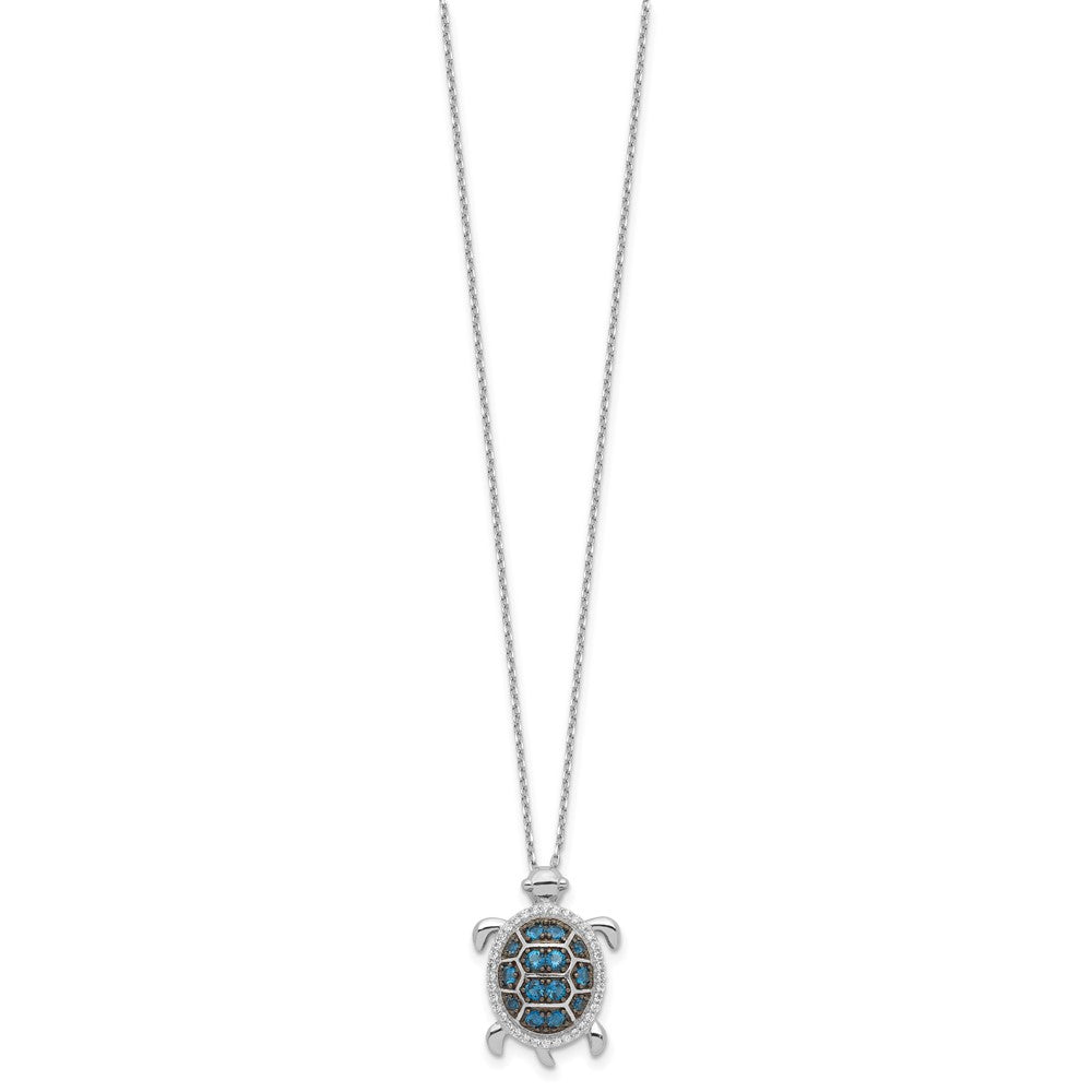 Sterling Silver Rh-plated and Black Rhodium CZ Turtle w/2in ext Necklace