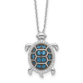 Sterling Silver Rh-plated and Black Rhodium CZ Turtle w/2in ext Necklace