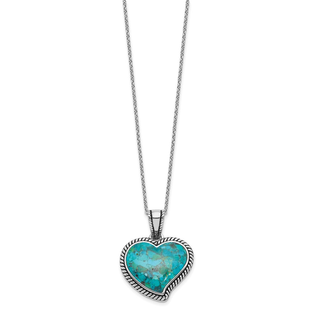 Sterling Silver RH-pl Oxidized Compressed Turquoise w/ ext Necklace