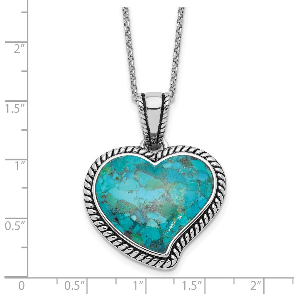 Sterling Silver RH-pl Oxidized Compressed Turquoise w/ ext Necklace