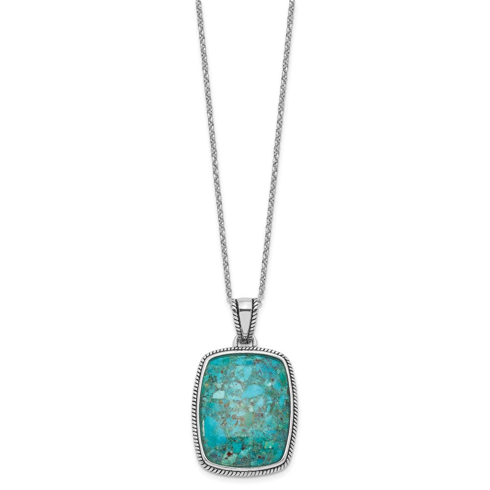 Sterling Silver RH-pl Oxidized Compressed Turquoise w/ ext Necklace