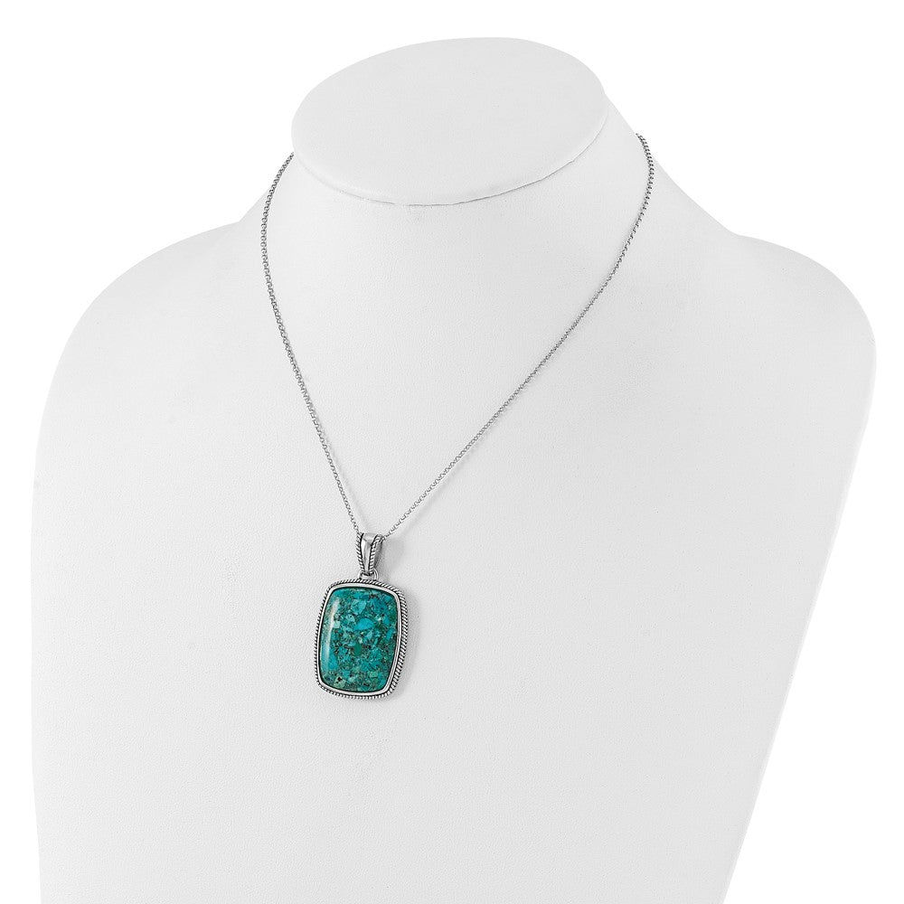 Sterling Silver RH-pl Oxidized Compressed Turquoise w/ ext Necklace