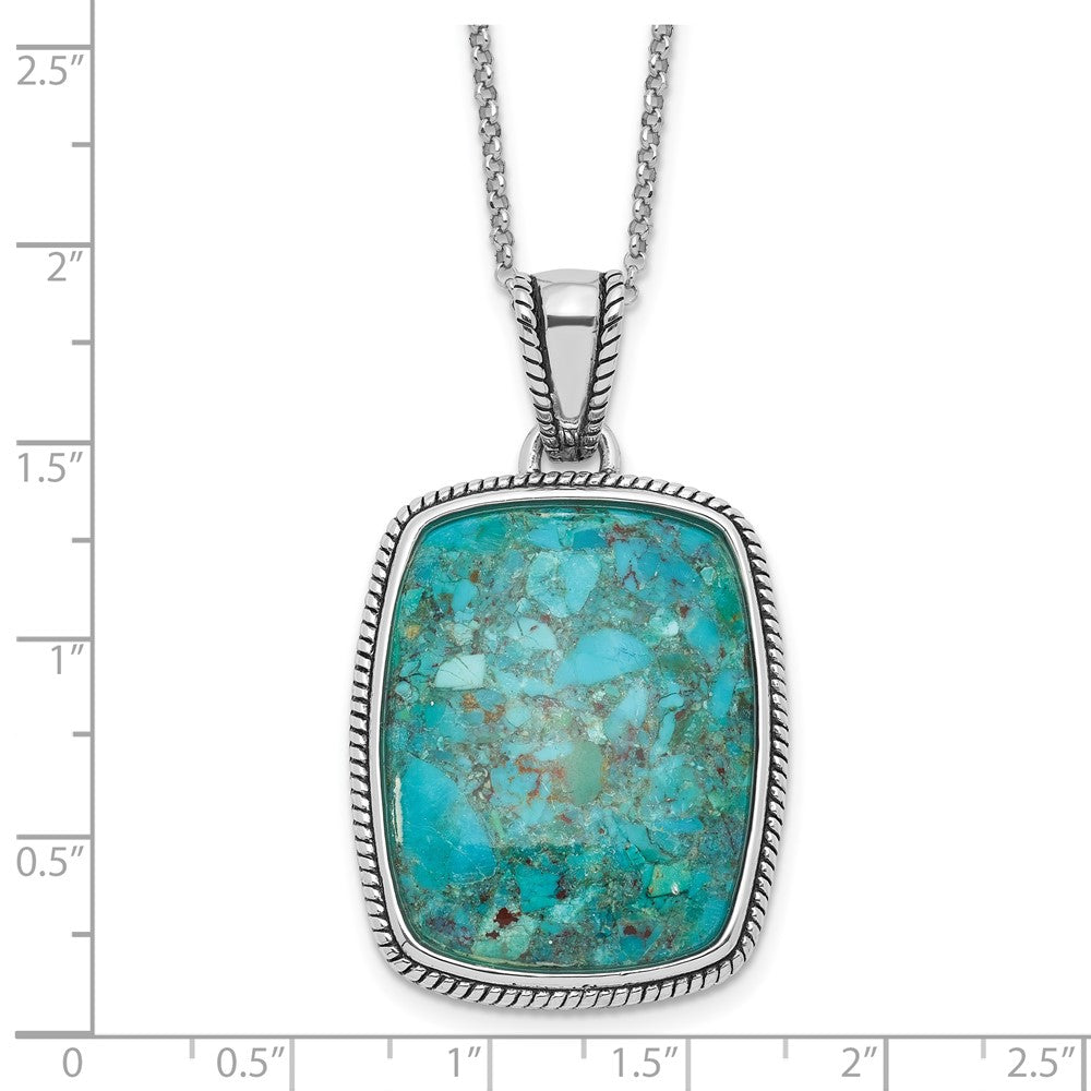 Sterling Silver RH-pl Oxidized Compressed Turquoise w/ ext Necklace