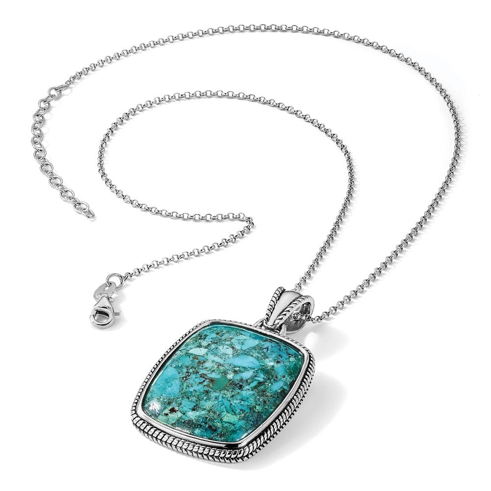 Sterling Silver RH-pl Oxidized Compressed Turquoise w/ ext Necklace