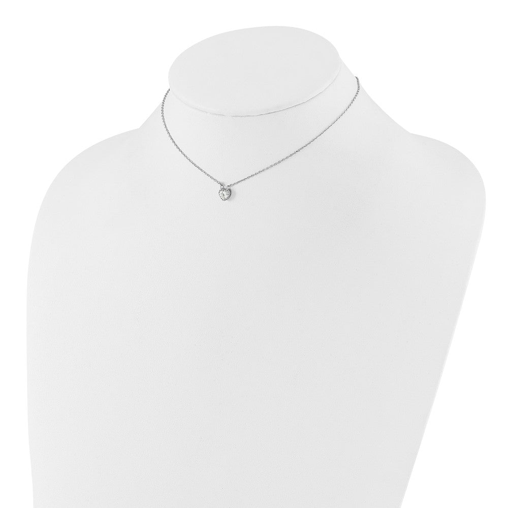 Sterling Silver RH-plated CZ Heart 13in w/2in ext Necklace/Post Earring Set