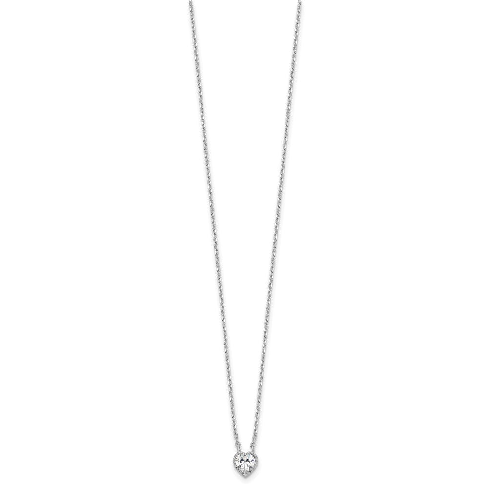 Sterling Silver RH-plated CZ Heart 13in w/2in ext Necklace/Post Earring Set