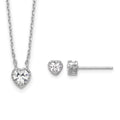 Sterling Silver RH-plated CZ Heart 13in w/2in ext Necklace/Post Earring Set