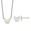 Sterling Silver RH-pl Cr.Opal Butterfly 16in Necklace w/2in ext/Earring Set