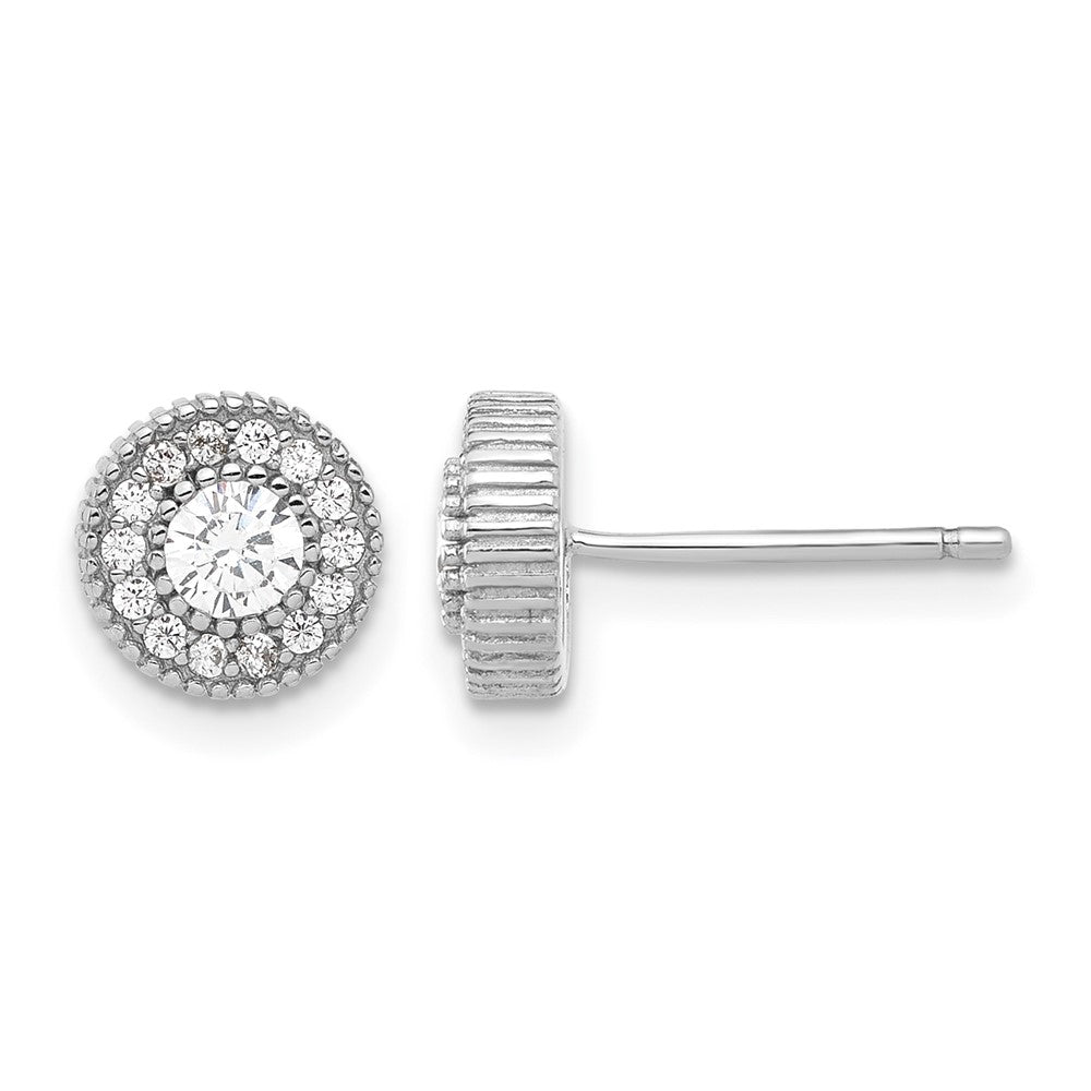 Sterling Silver RH-plated CZ Post Earrings and 16in Necklace w/2in ext Set