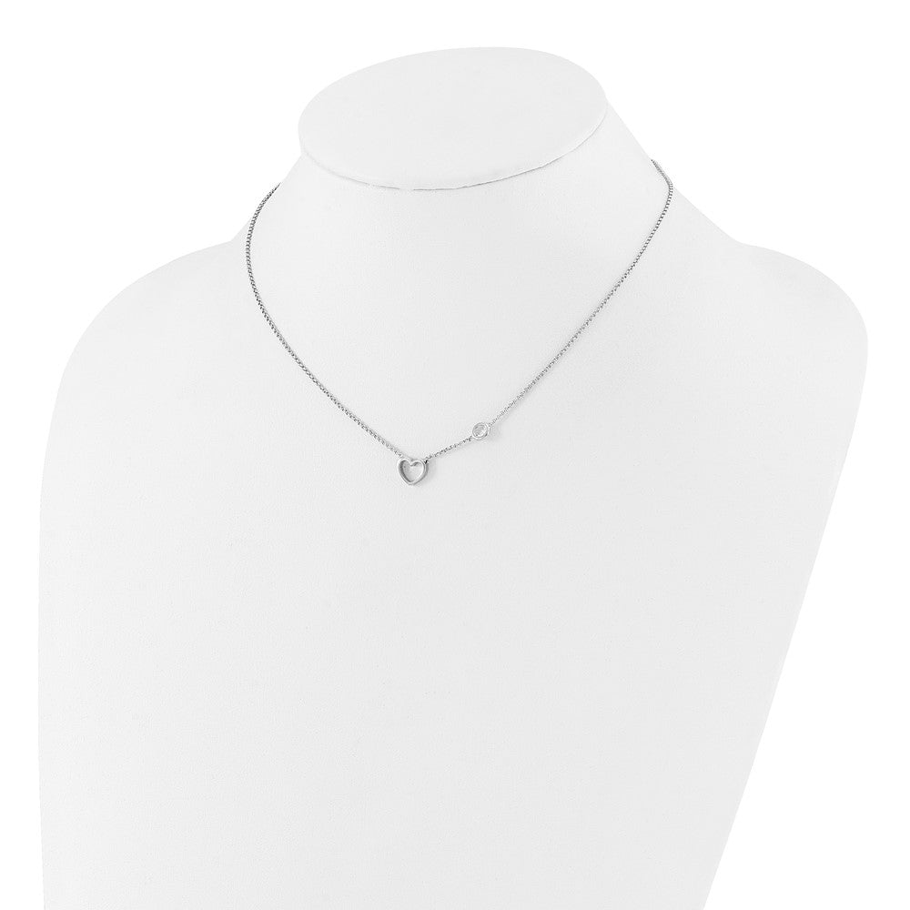 Sterling Silver Rhodium-plated CZ & Heart 16in w/ 2in Ext. Necklace