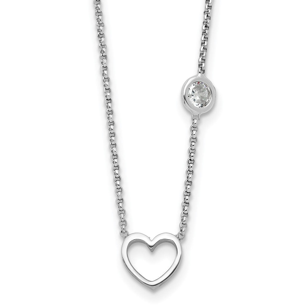 Sterling Silver Rhodium-plated CZ & Heart 16in w/ 2in Ext. Necklace