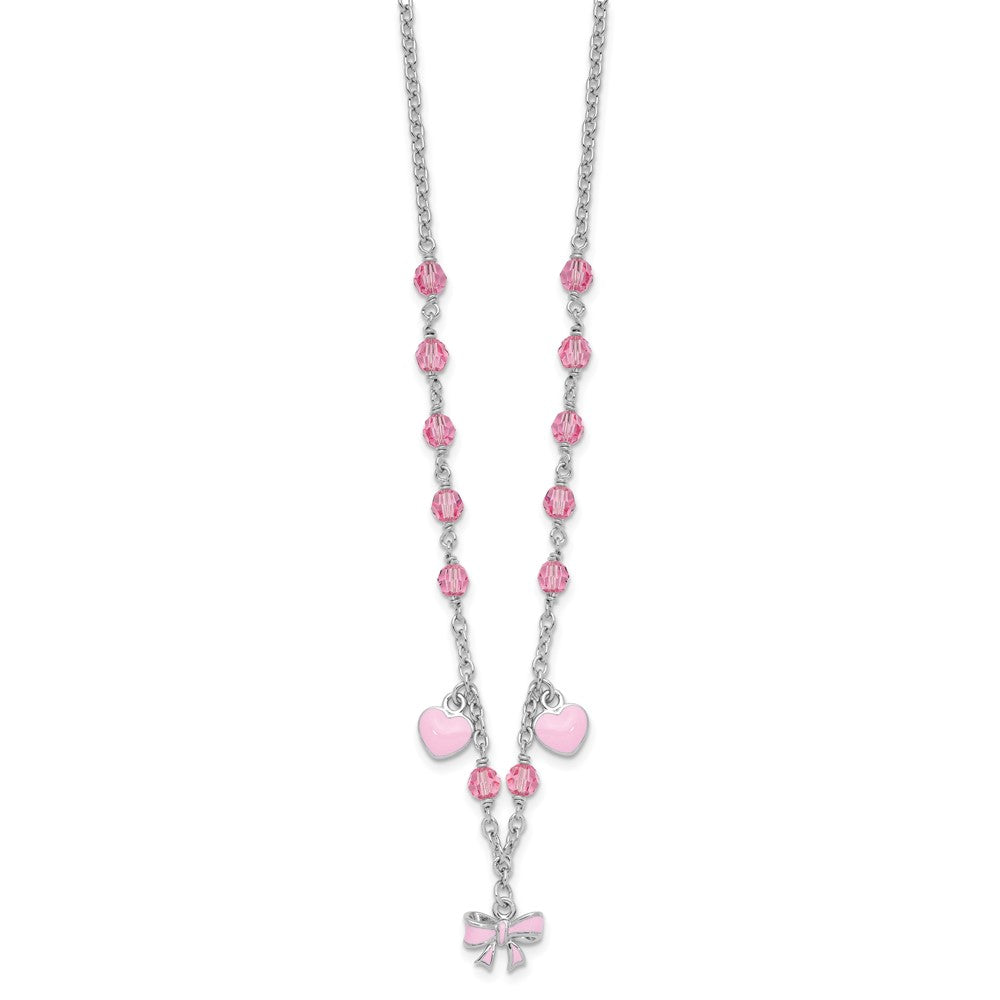 SS Rh-plated Crystal & Pink Enamel Heart 13 inch w/ 1in ext Necklace