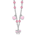 SS Rh-plated Crystal & Pink Enamel Heart 13 inch w/ 1in ext Necklace