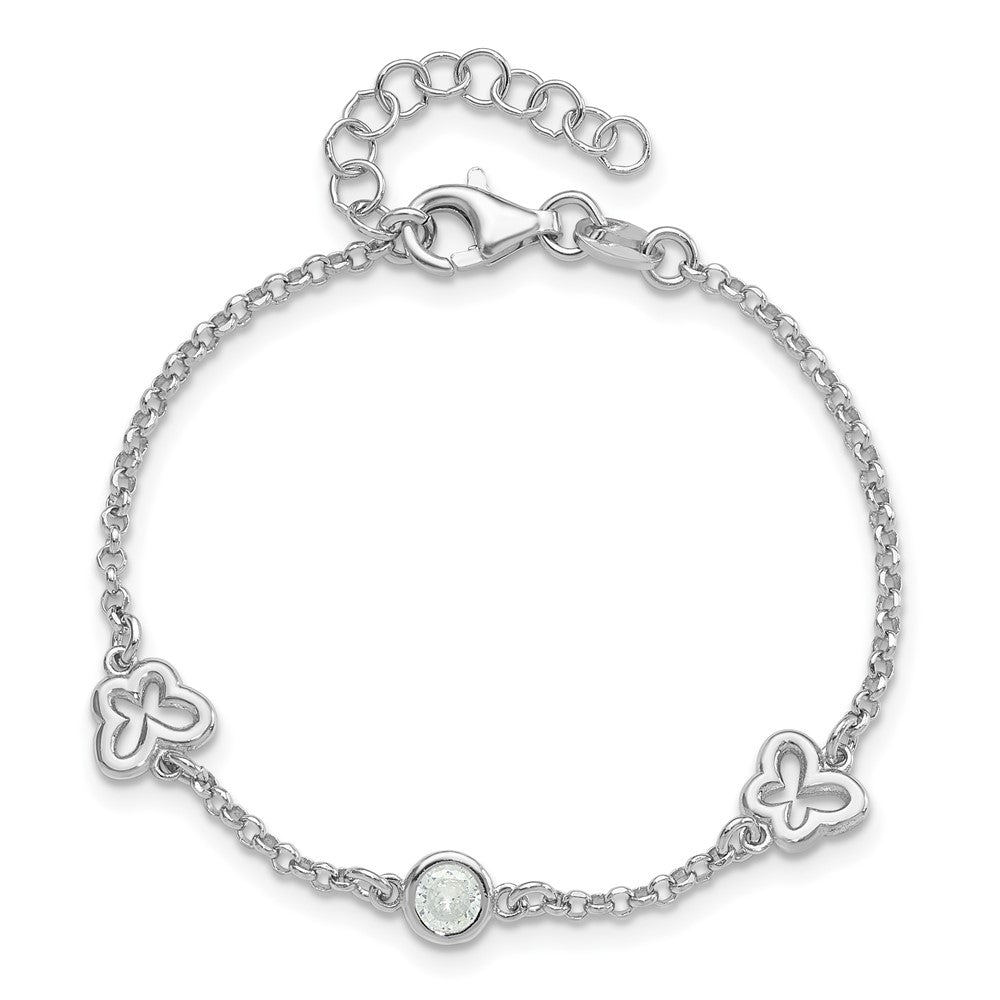 Sterling Silver RH-plated CZ Butterfly 5.5 Inch w/1 Inch Ext. Bracelet