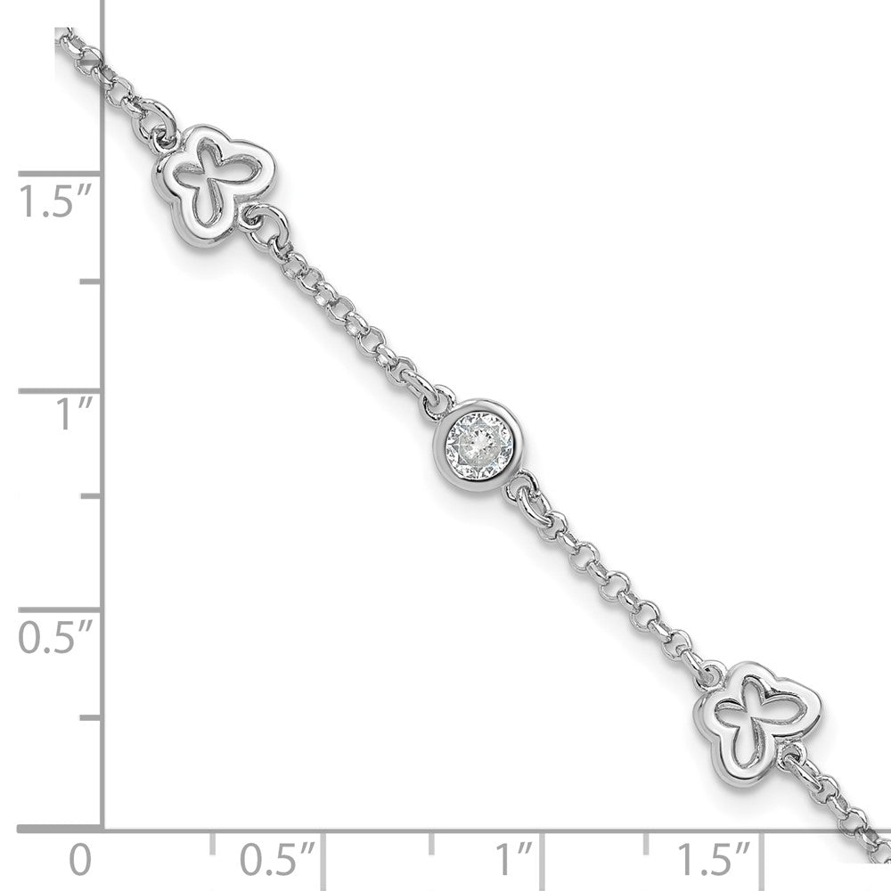 Sterling Silver RH-plated CZ Butterfly 5.5 Inch w/1 Inch Ext. Bracelet