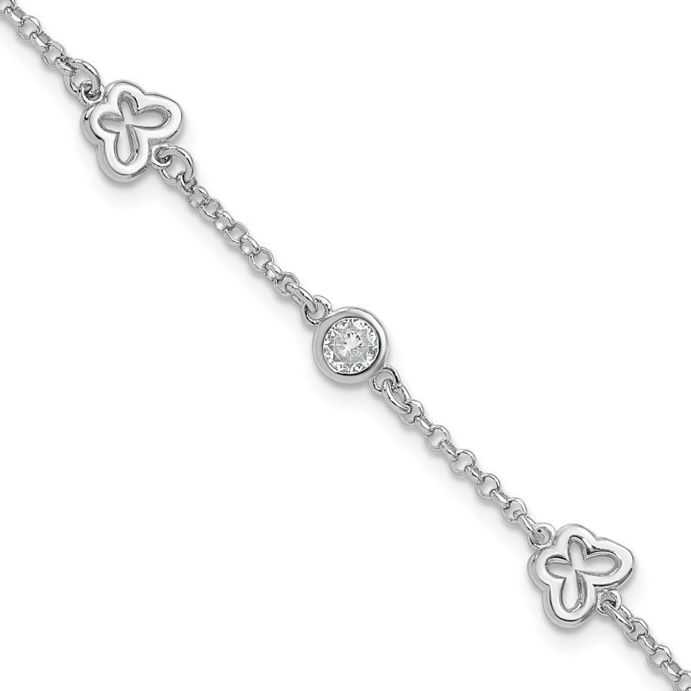 Sterling Silver RH-plated CZ Butterfly 5.5 Inch w/1 Inch Ext. Bracelet