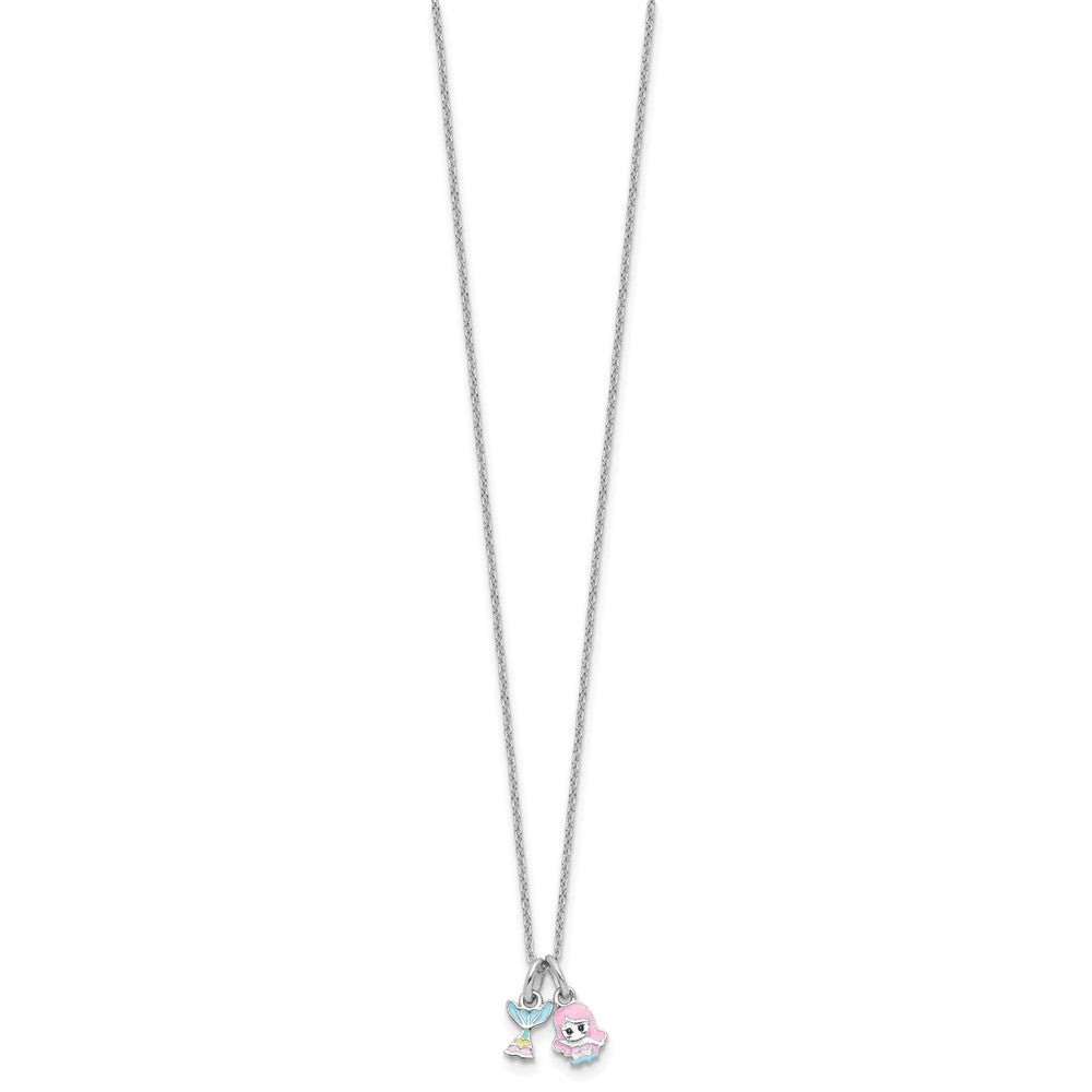 Sterling Silver RH-plated Enamel Multi-color Mermaid 16 Inch Necklace