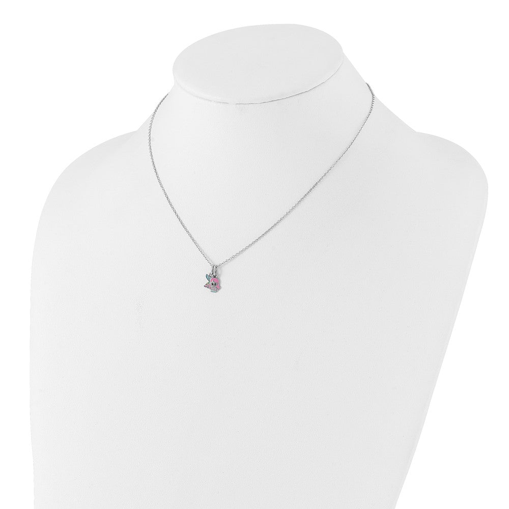 Sterling Silver RH-plated Enamel Multi-color Mermaid 16 Inch Necklace