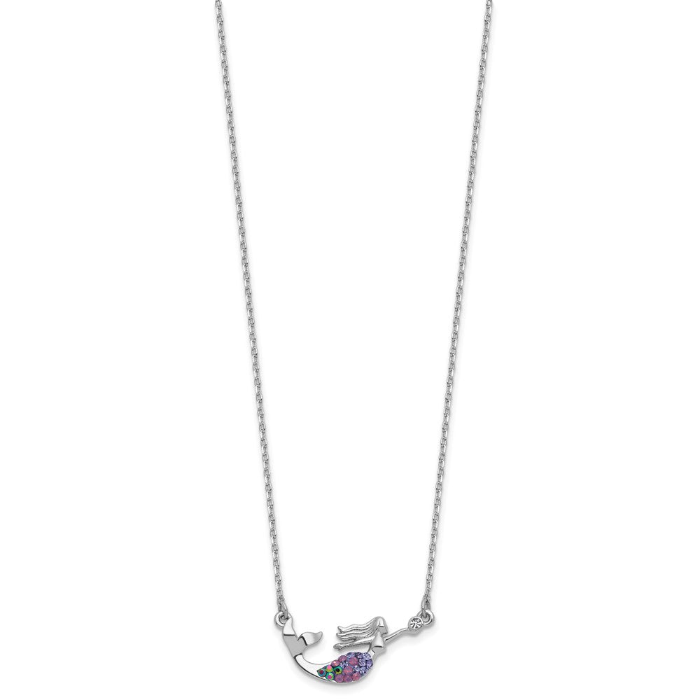 Sterling Silver Rh-plated Crystal Mermaid 17.25 w/2in Necklace