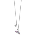 Sterling Silver Rh-plated Polished CZ Whale Tail 17.75in Necklace