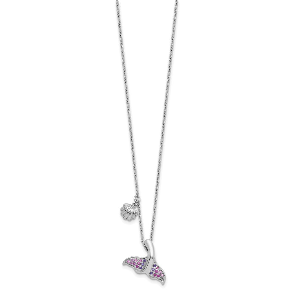 Sterling Silver Rh-plated Polished CZ Whale Tail 17.75in Necklace