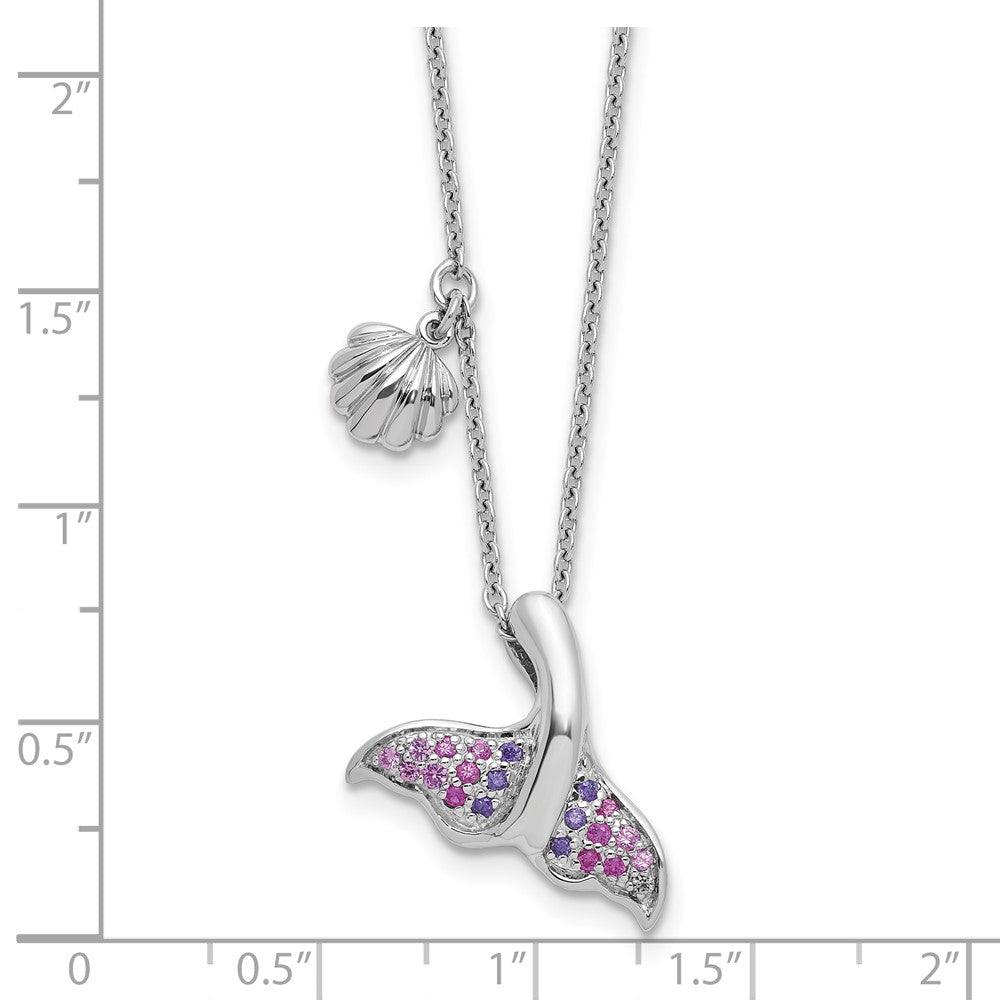 Sterling Silver Rh-plated Polished CZ Whale Tail 17.75in Necklace