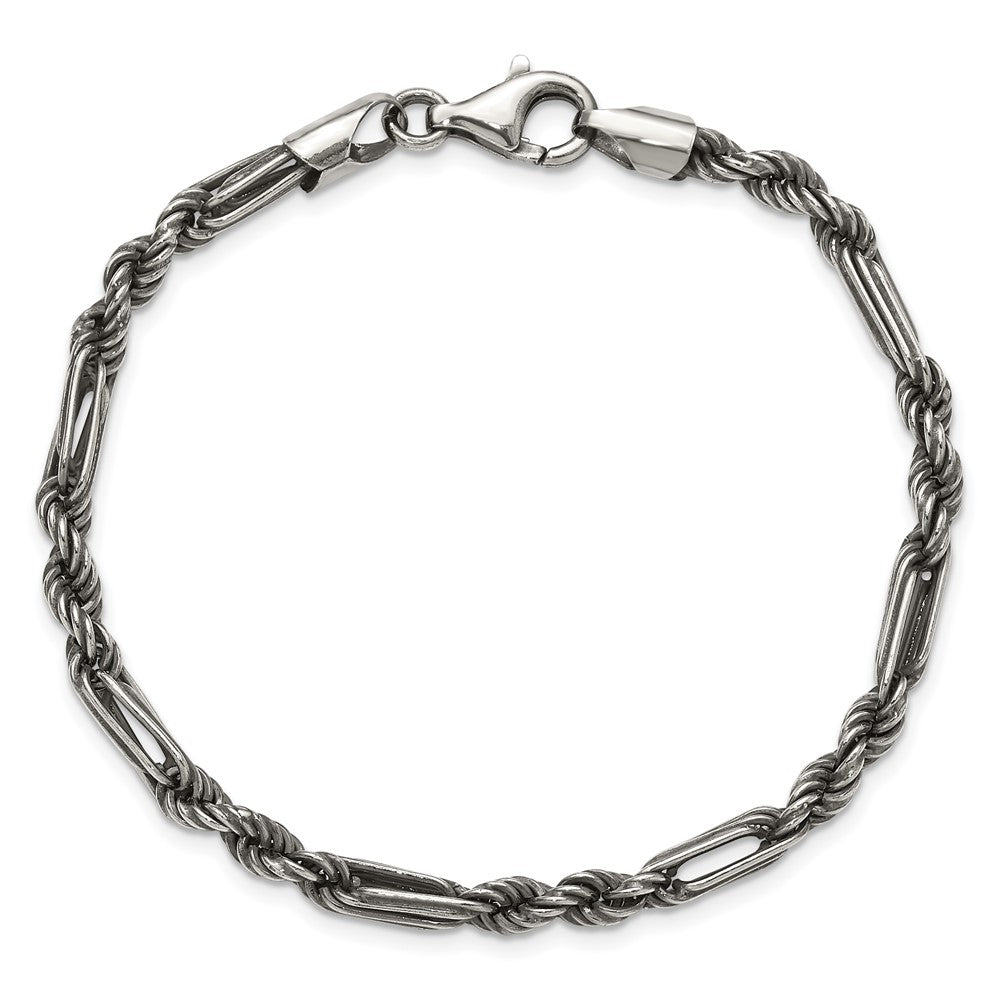 Sterling Silver Antiqued 8in Milano / Figaro Men's Bracelet
