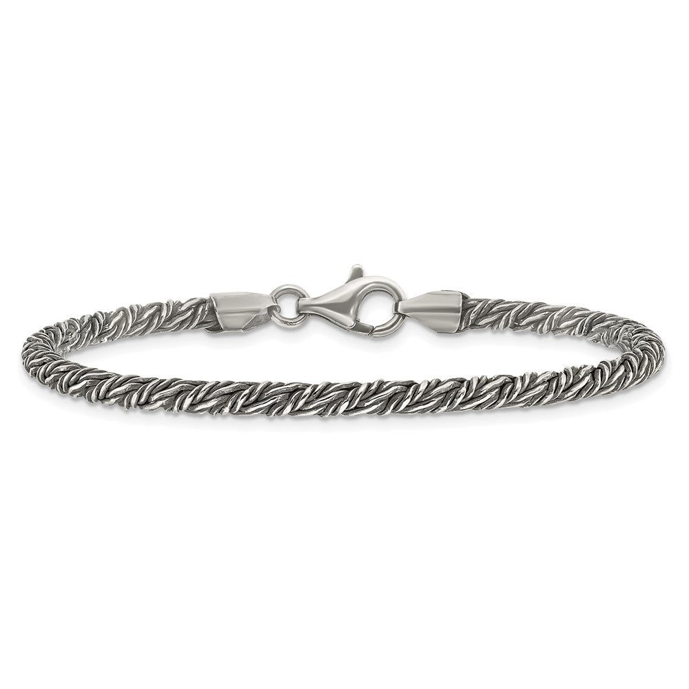 Sterling Silver Antiqued 8in Fancy Twist Link Men's Bracelet