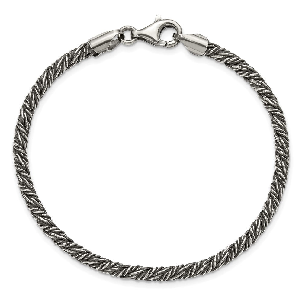 Sterling Silver Antiqued 8in Fancy Twist Link Men's Bracelet