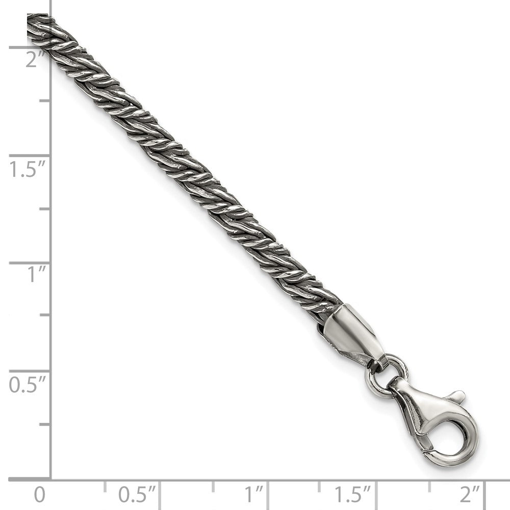 Sterling Silver Antiqued 8in Fancy Twist Link Men's Bracelet