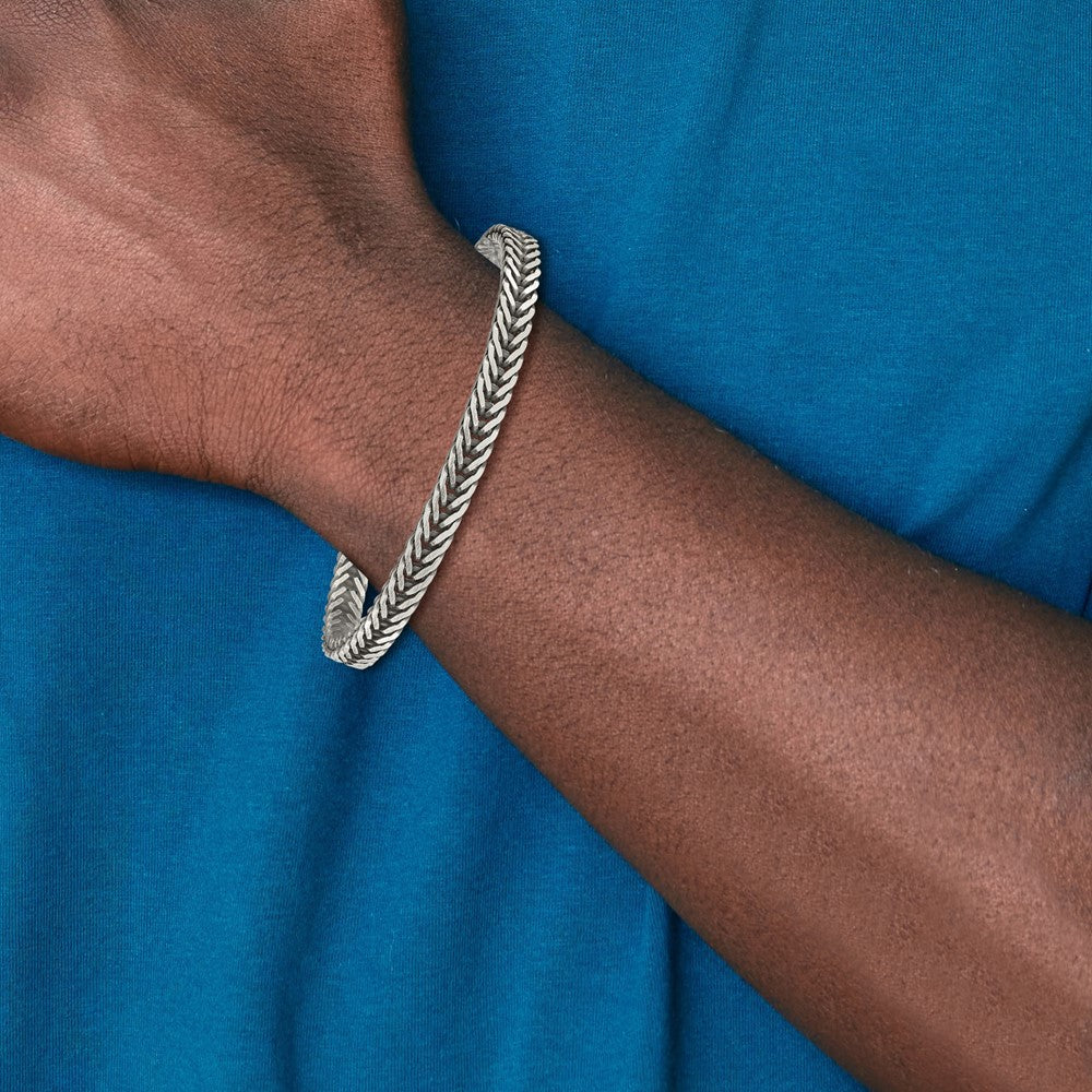 Sterling Silver Antiqued 8in Franco Link Men's Bracelet