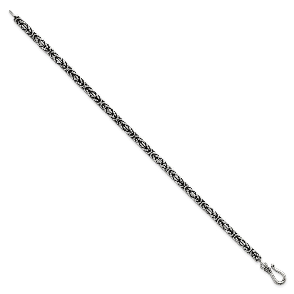 Sterling Silver Antiqued 4.0mm Byzantine 8 Inch Men's Bracelet