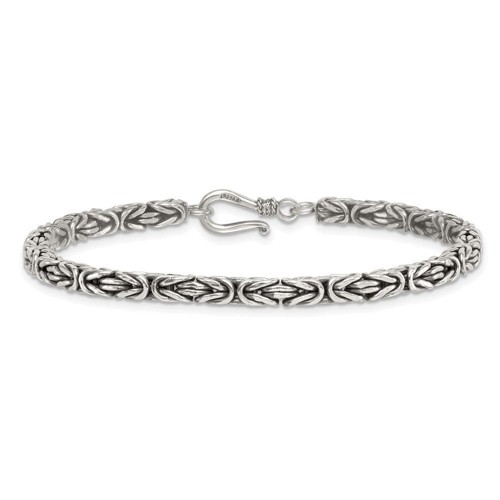 Sterling Silver Antiqued 4.0mm Byzantine 8 Inch Men's Bracelet