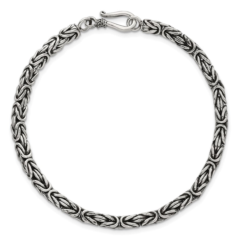 Sterling Silver Antiqued 4.0mm Byzantine 8 Inch Men's Bracelet