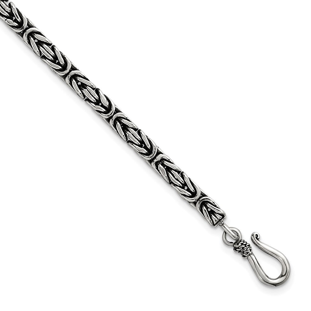 Sterling Silver Antiqued 4.0mm Byzantine 8 Inch Men's Bracelet